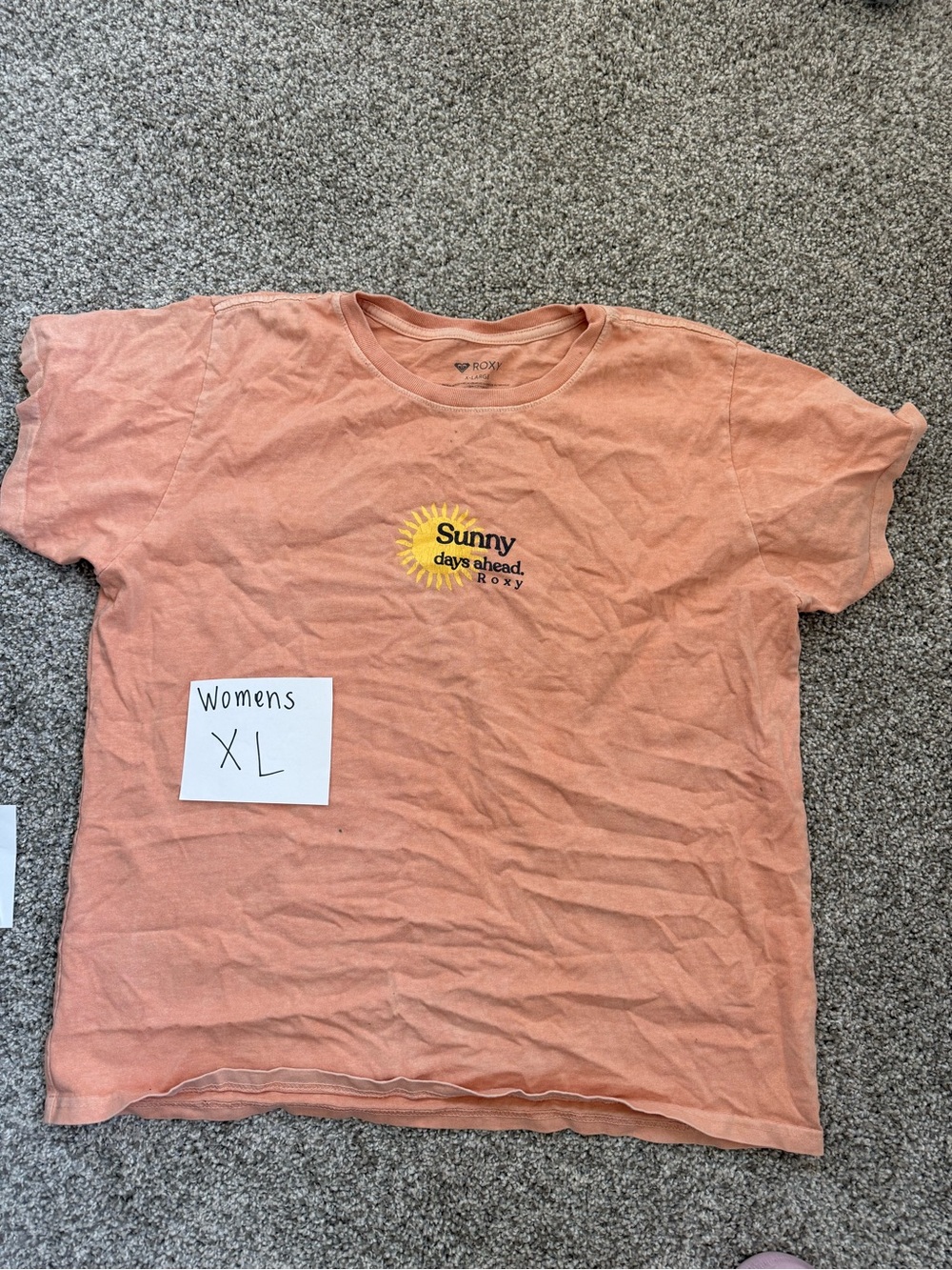 Roxy Peach Short Sleeve Tee with Yellow Sun Graphic